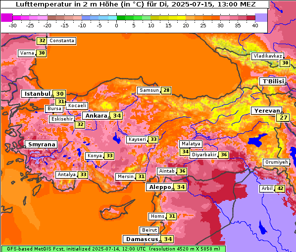 Temperatur, 15. 7. 2025