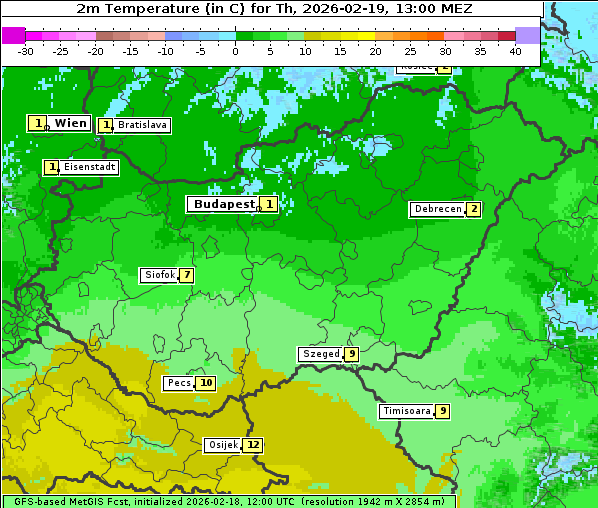 Temperatur, 19. 2. 2026
