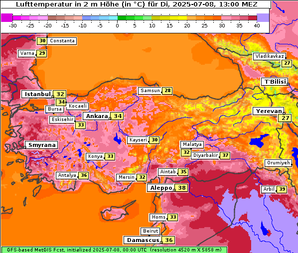Temperatur, 8. 7. 2025