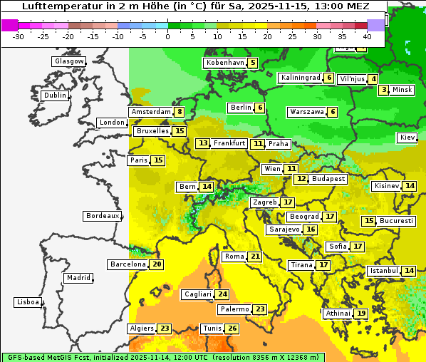 Temperatur, 15. 11. 2025