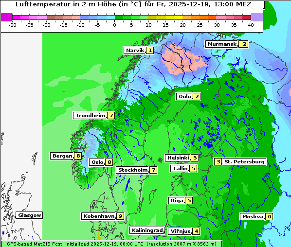 Temperatur, 19. 12. 2025