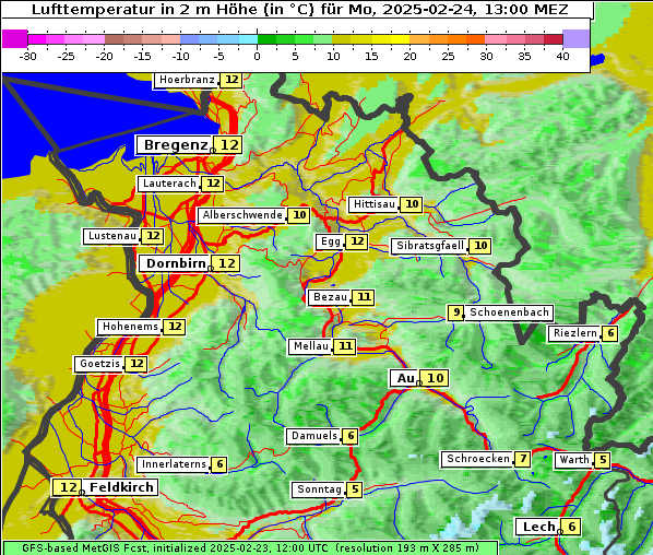 Temperatur, 24. 2. 2025