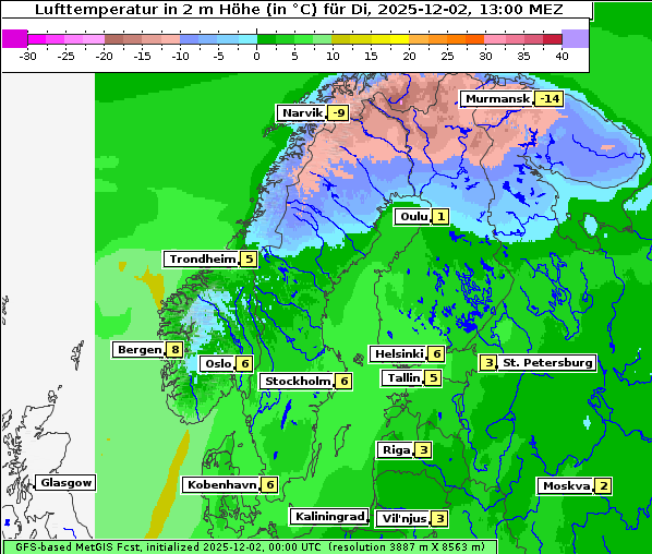Temperatur, 2. 12. 2025
