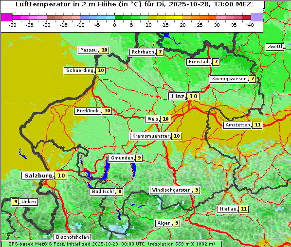 Temperatur, 28. 10. 2025