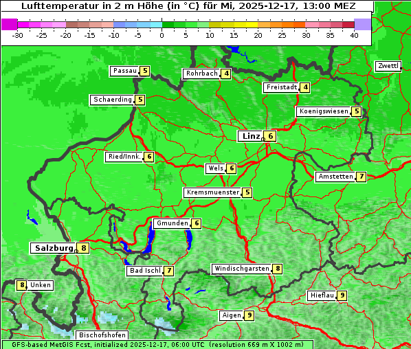 Temperatur, 17. 12. 2025