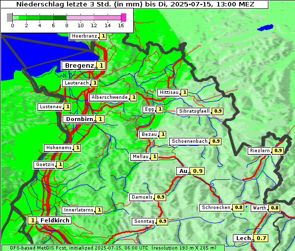Niederschlag, 15. 7. 2025
