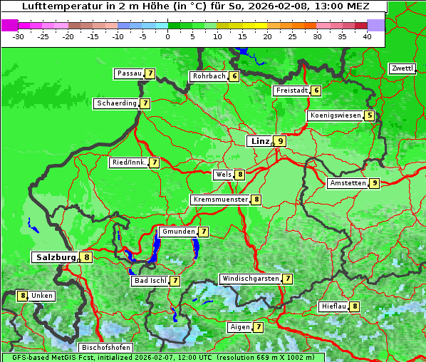 Temperatur, 8. 2. 2026