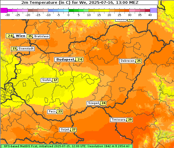 Temperatur, 16. 7. 2025