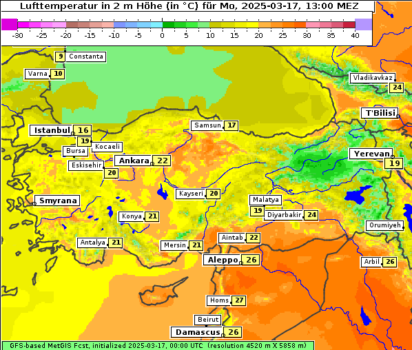 Temperatur, 17. 3. 2025