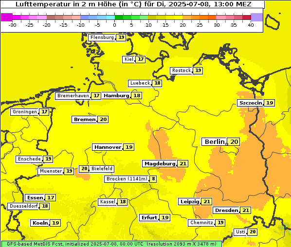 Temperatur, 8. 7. 2025