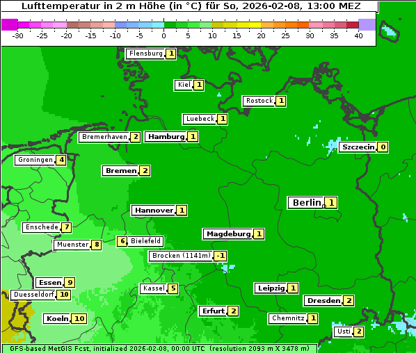 Temperatur, 8. 2. 2026