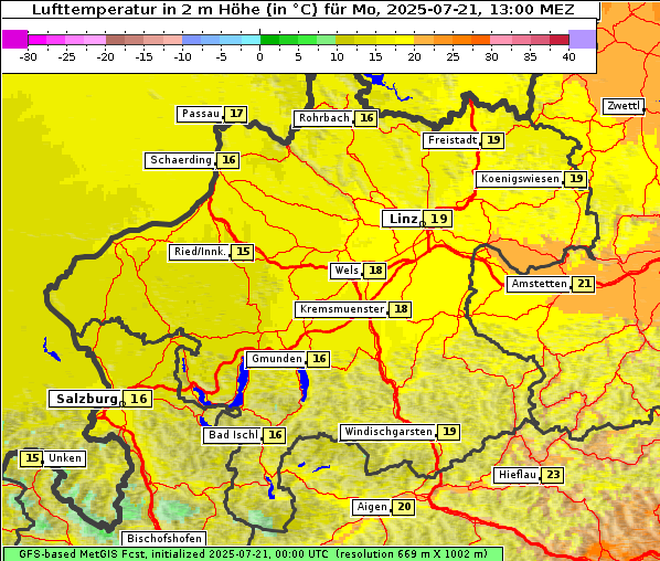 Temperatur, 21. 7. 2025
