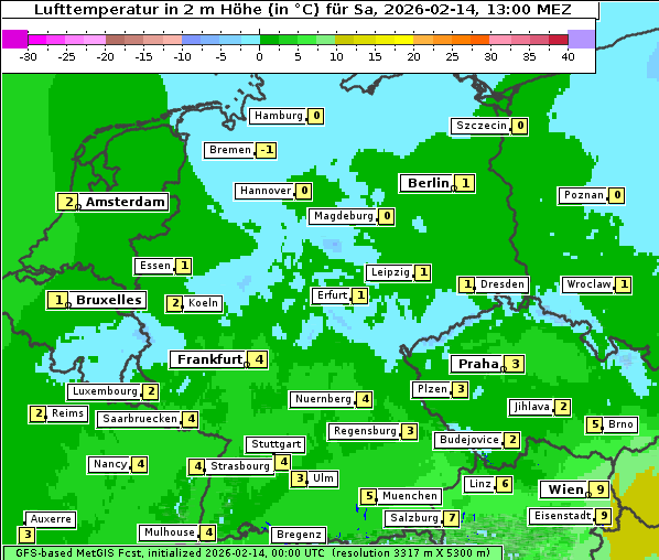 Temperatur, 14. 2. 2026