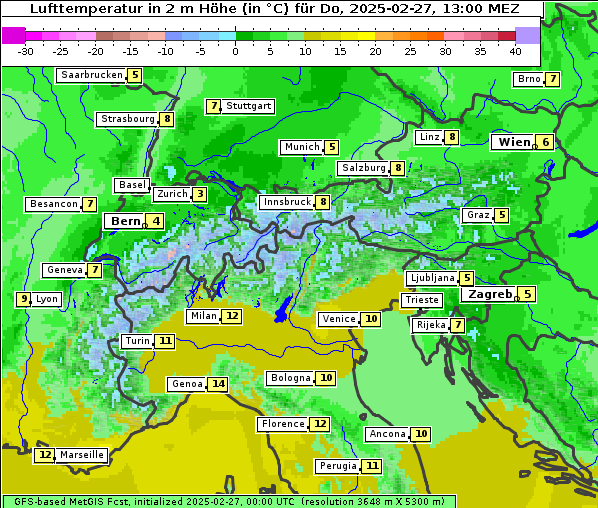 Temperatur, 27. 2. 2025