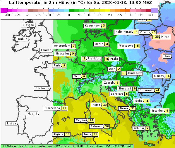 Temperatur, 18. 1. 2026