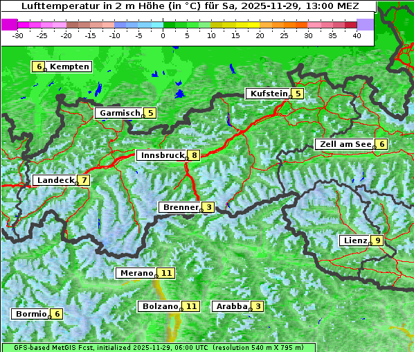 Temperatur, 29. 11. 2025