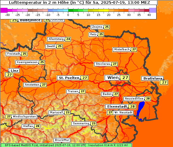 Temperatur, 19. 7. 2025
