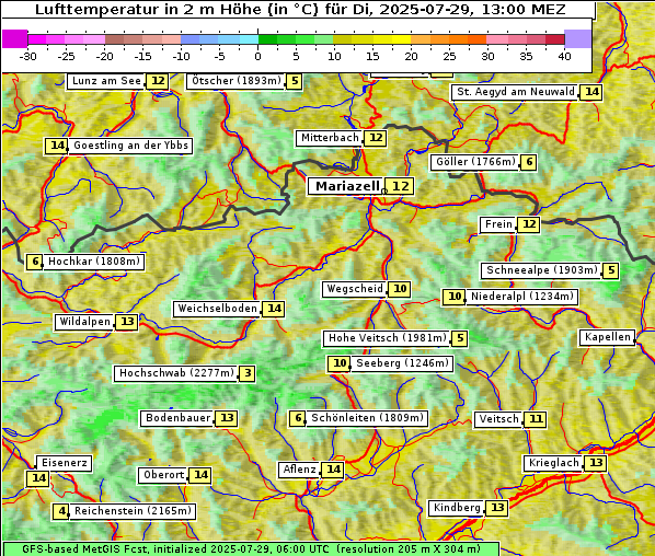 Temperatur, 29. 7. 2025