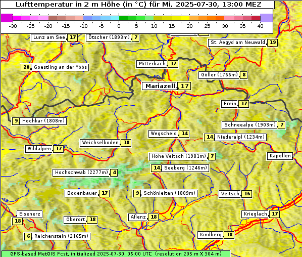Temperatur, 30. 7. 2025
