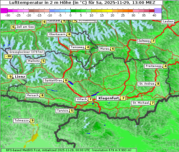 Temperatur, 29. 11. 2025