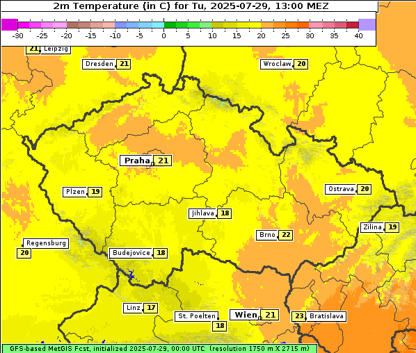 Temperatur, 29. 7. 2025