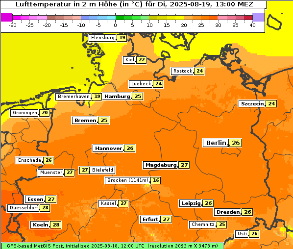 Temperatur, 19. 8. 2025