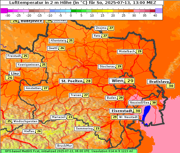 Temperatur, 13. 7. 2025
