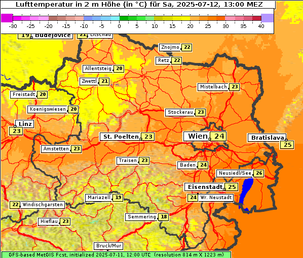Temperatur, 12. 7. 2025