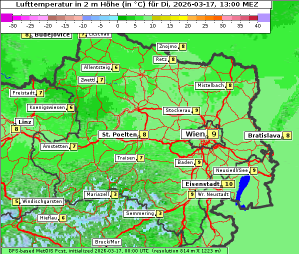 Temperatur, 17. 3. 2026