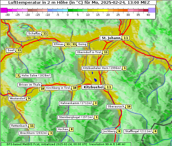 Temperatur, 24. 2. 2025