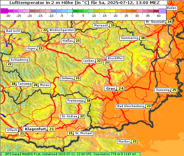 Temperatur, 12. 7. 2025