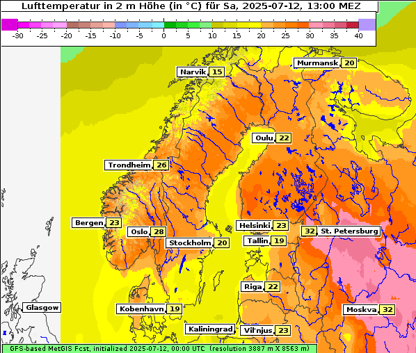 Temperatur, 12. 7. 2025
