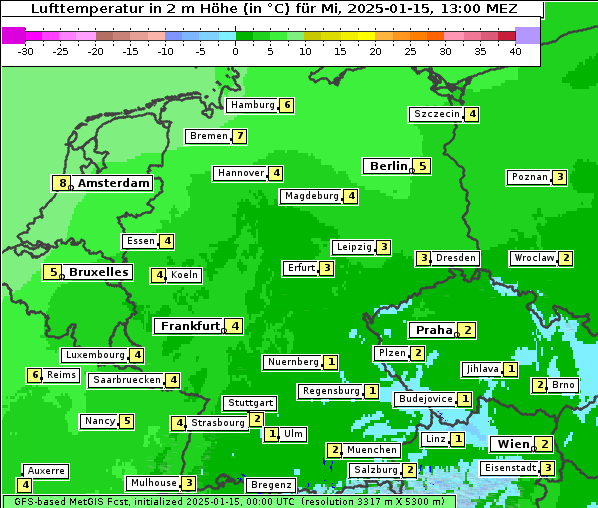 Temperatur, 15. 1. 2025