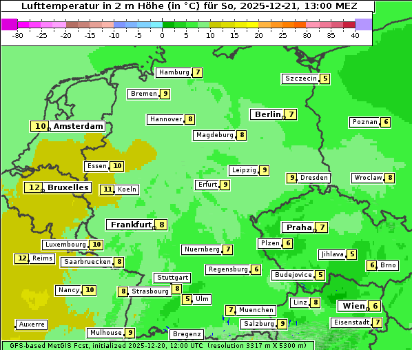 Temperatur, 21. 12. 2025
