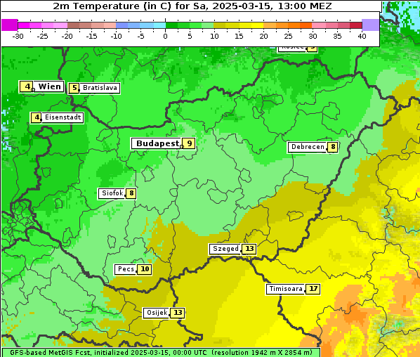 Temperatur, 15. 3. 2025