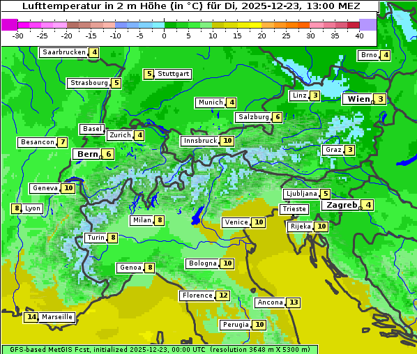 Temperatur, 23. 12. 2025