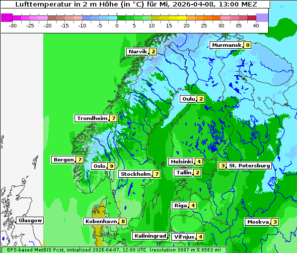 Temperatur, 8. 4. 2026