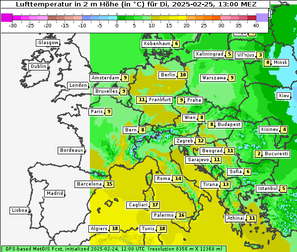 Temperatur, 25. 2. 2025