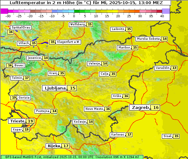 Temperatur, 15. 10. 2025