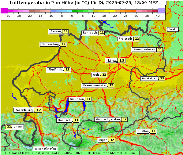 Temperatur, 25. 2. 2025