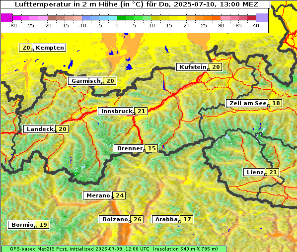 Temperatur, 10. 7. 2025