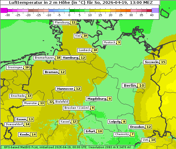 Temperatur, 19. 4. 2026