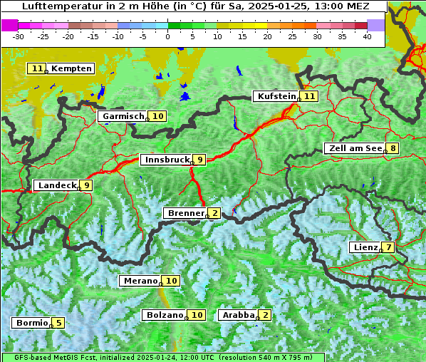 Temperatur, 25. 1. 2025