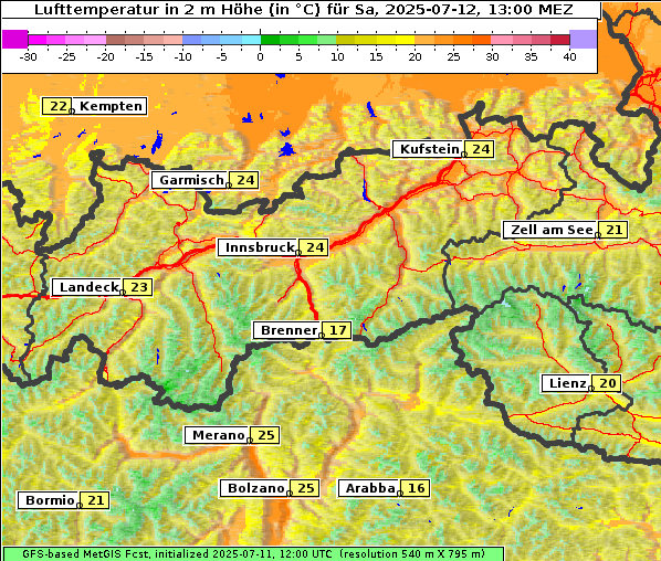 Temperatur, 12. 7. 2025