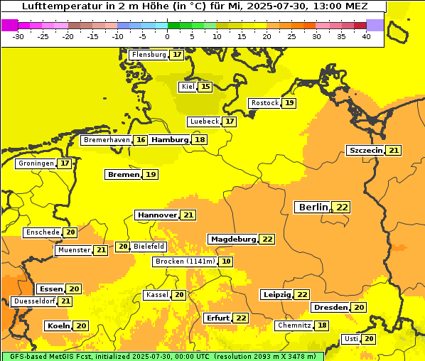 Temperatur, 30. 7. 2025