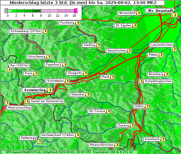 Niederschlag, 2. 8. 2025