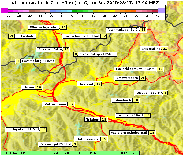 Temperatur, 17. 8. 2025