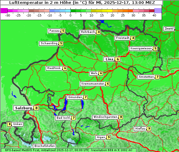 Temperatur, 17. 12. 2025