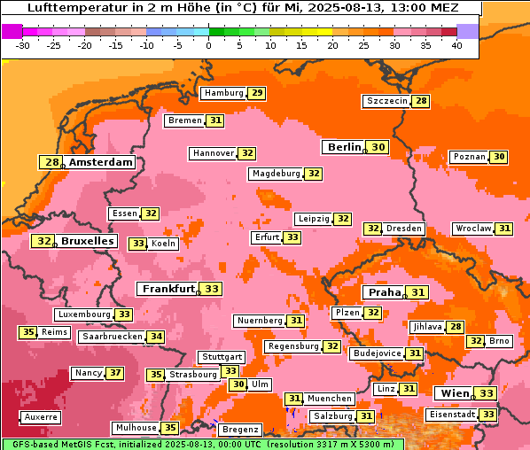 Temperatur, 13. 8. 2025