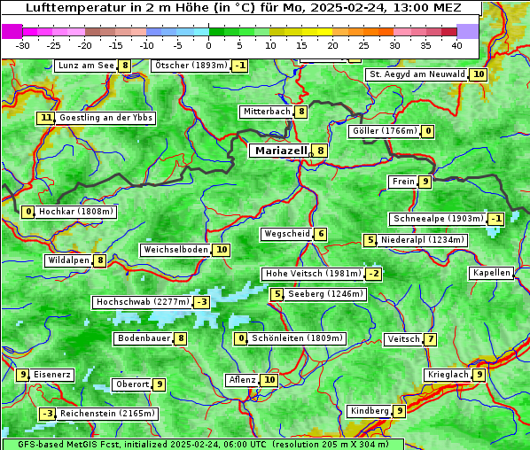 Temperatur, 24. 2. 2025